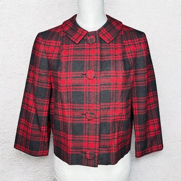 Vintage Pendleton Women’s Wool Plaid Jacket 70s Red Black USA Sz 14 Blanket Coat - Picture 1 of 14